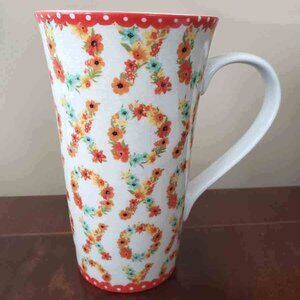 Rarely Used 222 Fifth Porcelain Mug Cup Floral XOXO Pattern 16 oz